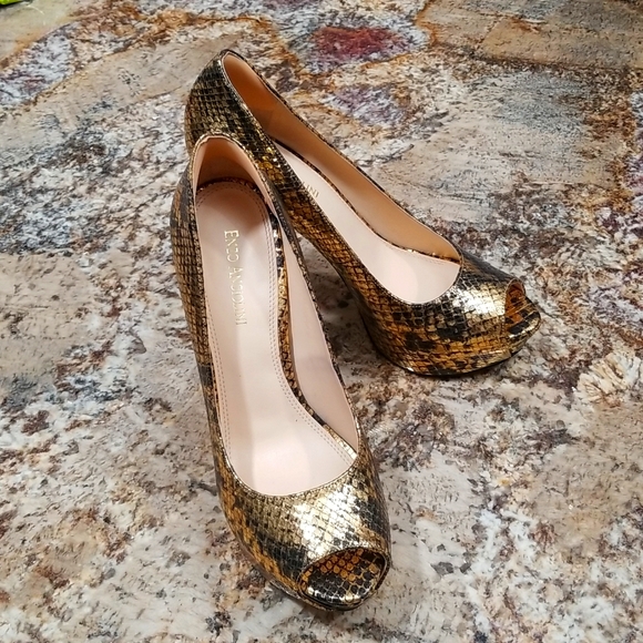 Enzo Angiolini Gold Snakeskin Heels> Size 8 1/2 - Picture 1 of 6